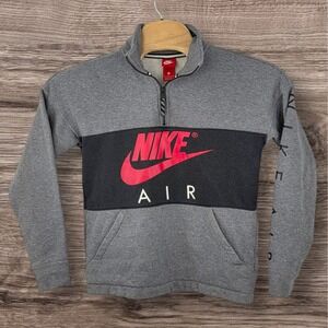 Nike AIR 1/4 Zip Men's Small Fleece Pullover Sweatshirt Grey‎ Black AV3019-091